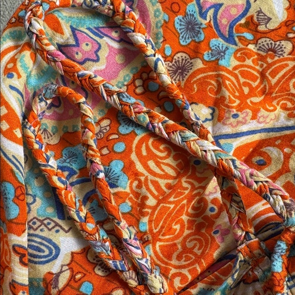 World Market orange blue paisley print braided spaghetti strap maxi dress S/M - Picture 9 of 11